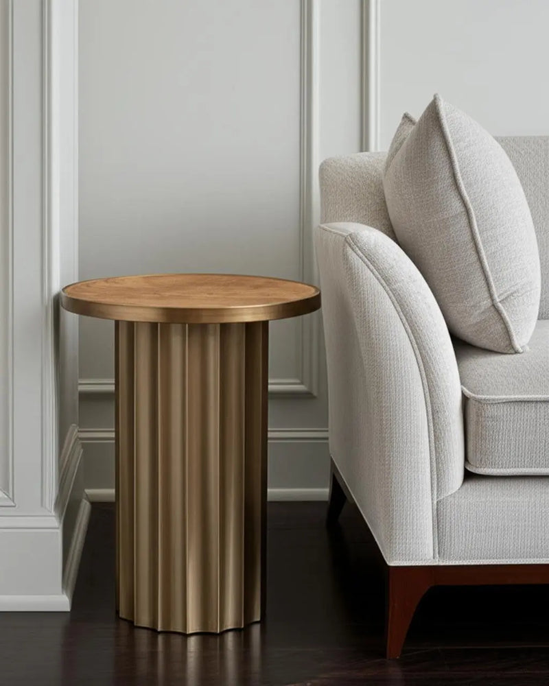 22" Brown Steel Round Pedestal End Table Homeroots Living Room