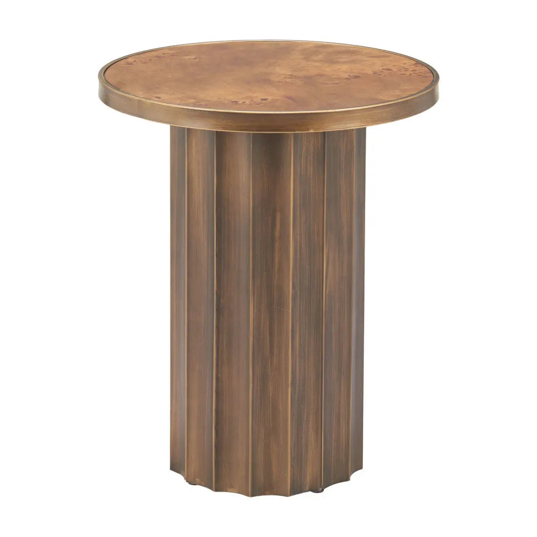 22" Brown Steel Round Pedestal End Table Homeroots Living Room