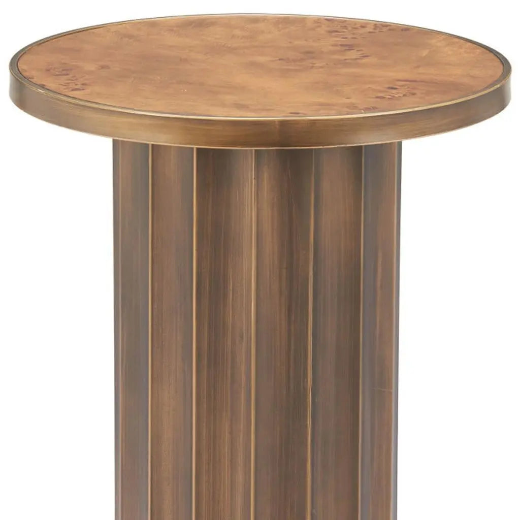 22" Brown Steel Round Pedestal End Table Homeroots Living Room