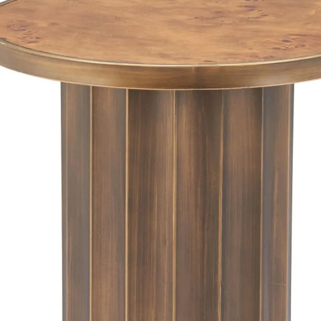22" Brown Steel Round Pedestal End Table Homeroots Living Room