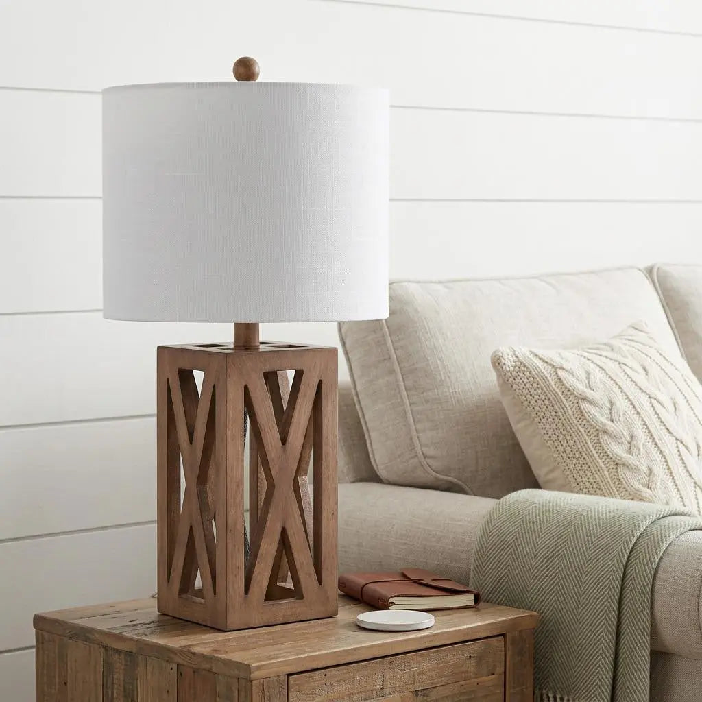 22" Brown Table Lamp With Drum Shade Homeroots Lighting