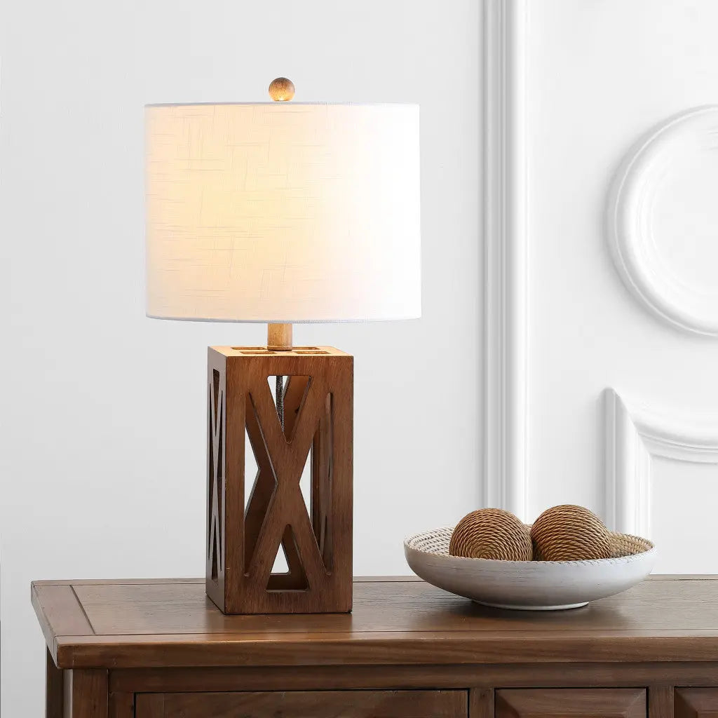 22" Brown Table Lamp With Drum Shade Homeroots Lighting