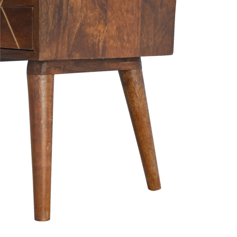 22" Chestnut Solid Wood Geometric Brass Inlay Two Drawer Nightstand Homeroots Bed & Bath
