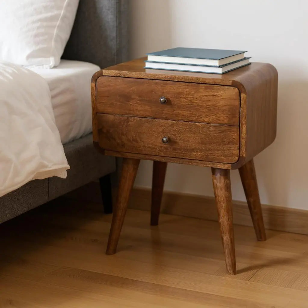 22" Chestnut Solid Wood Two Drawer Nightstand Homeroots Bed & Bath