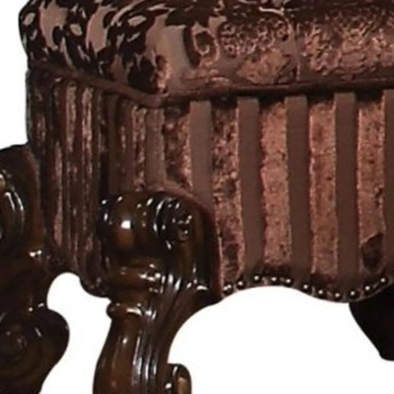 22" Chocolate Fabric Damask Footstool Homeroots Living Room