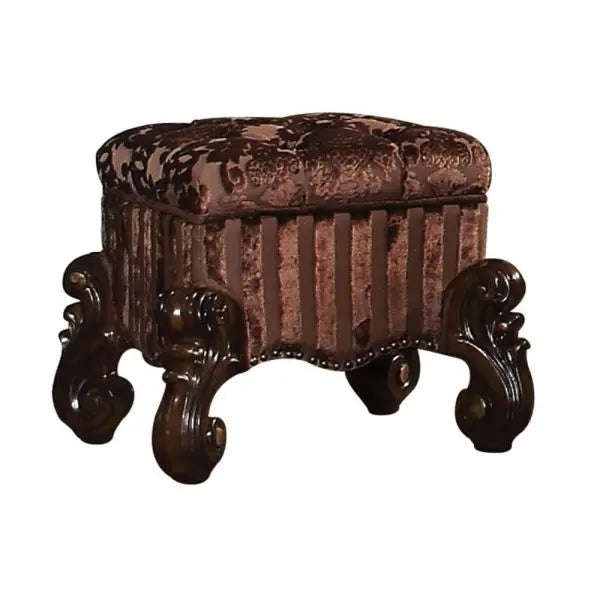 22" Chocolate Fabric Damask Footstool Homeroots Living Room