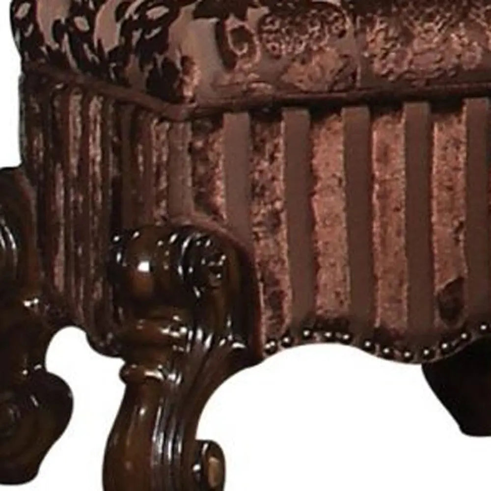 22" Chocolate Fabric Damask Footstool Homeroots Living Room