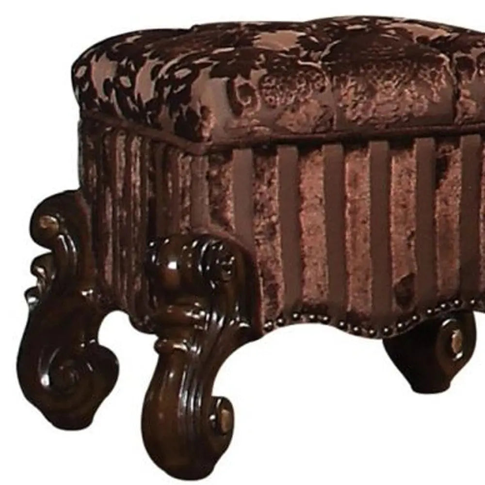 22" Chocolate Fabric Damask Footstool Homeroots Living Room