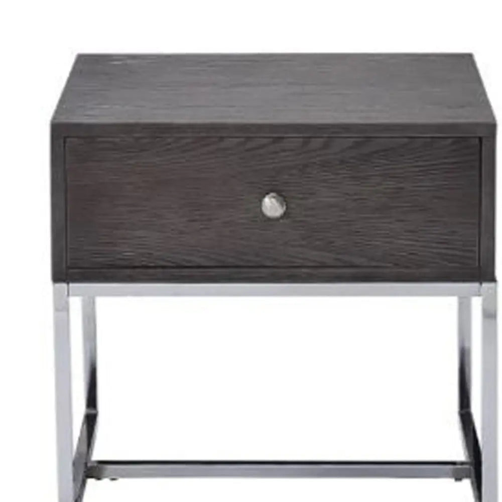 22" Chrome And Gray Oak Manufactured Wood Rectangular End Table With Drawer Homeroots Living Room