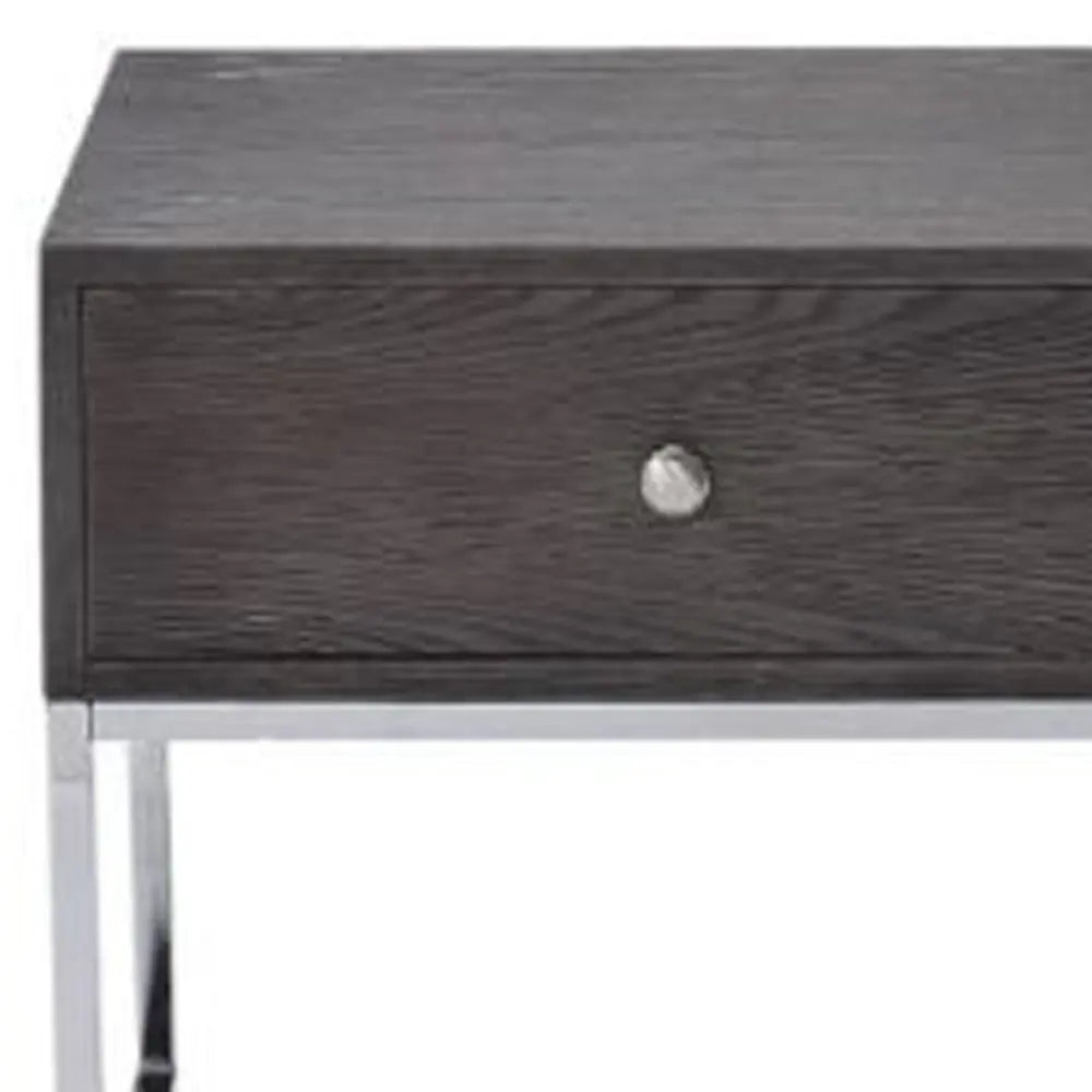 22" Chrome And Gray Oak Manufactured Wood Rectangular End Table With Drawer Homeroots Living Room