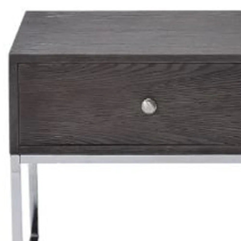 22" Chrome And Gray Oak Manufactured Wood Rectangular End Table With Drawer Homeroots Living Room