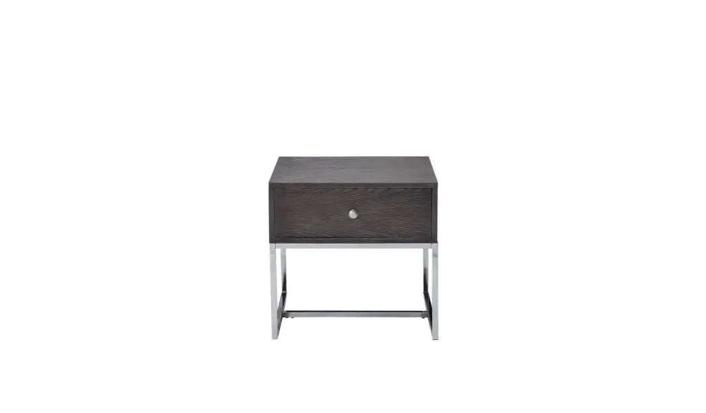 22" Chrome And Gray Oak Manufactured Wood Rectangular End Table With Drawer Homeroots Living Room