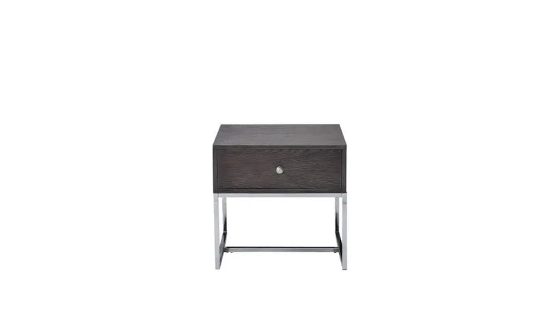 22" Chrome And Gray Oak Manufactured Wood Rectangular End Table With Drawer Homeroots Living Room