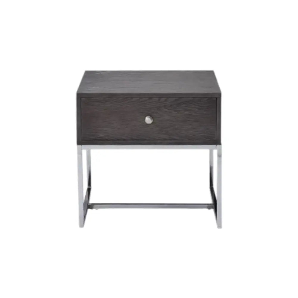 22" Chrome And Gray Oak Manufactured Wood Rectangular End Table With Drawer Homeroots Living Room