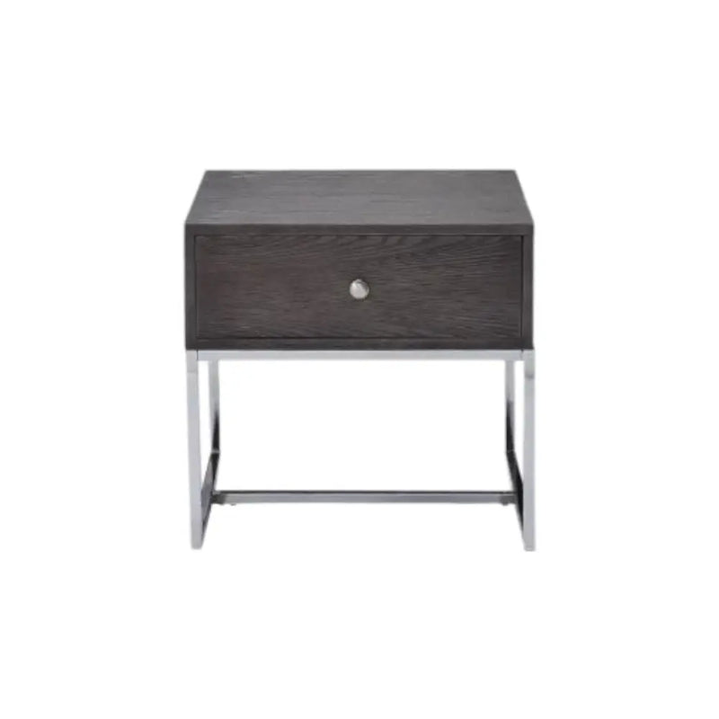 22" Chrome And Gray Oak Manufactured Wood Rectangular End Table With Drawer Homeroots Living Room
