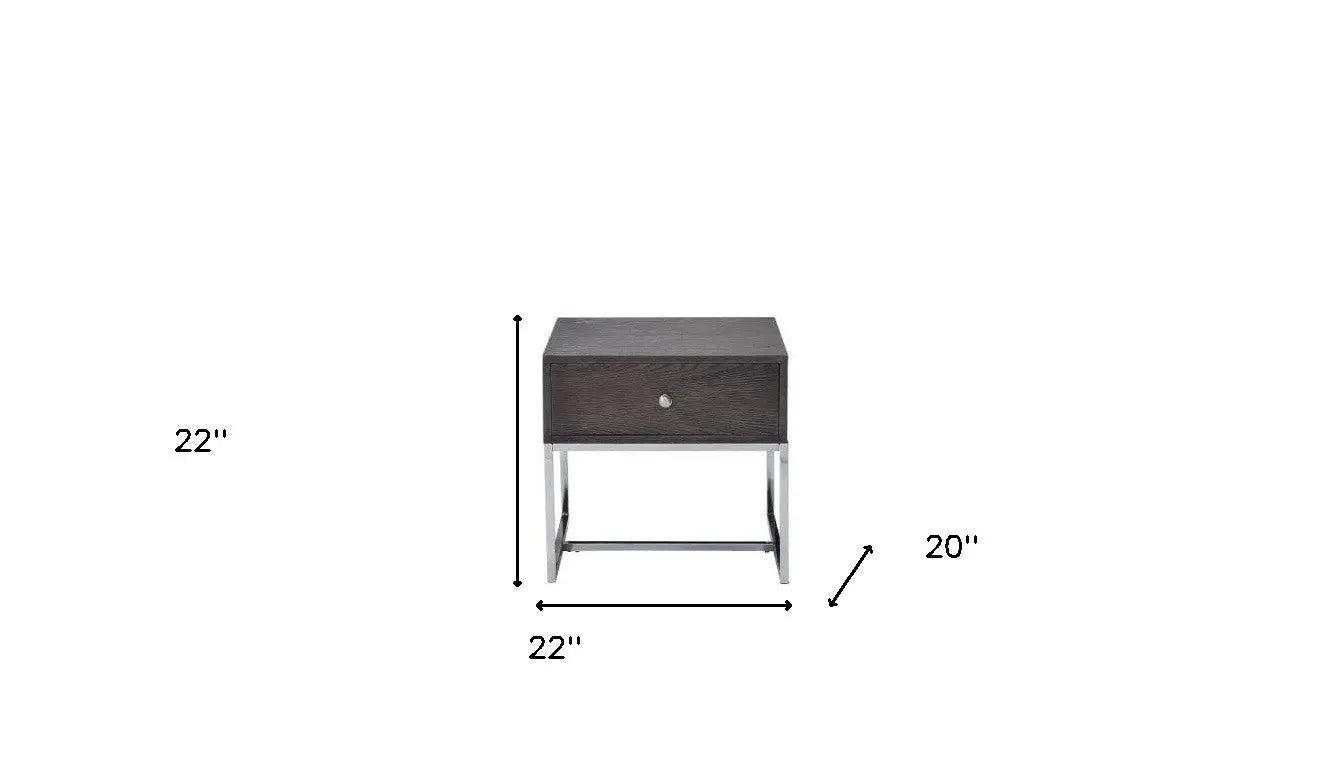 22" Chrome And Gray Oak Manufactured Wood Rectangular End Table With Drawer Homeroots Living Room