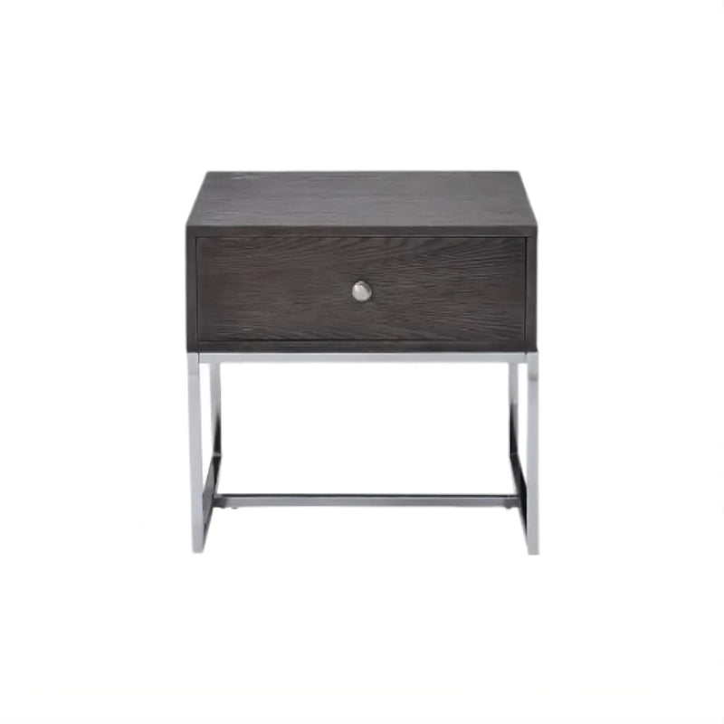 22" Chrome And Gray Oak Manufactured Wood Rectangular End Table With Drawer Homeroots Living Room