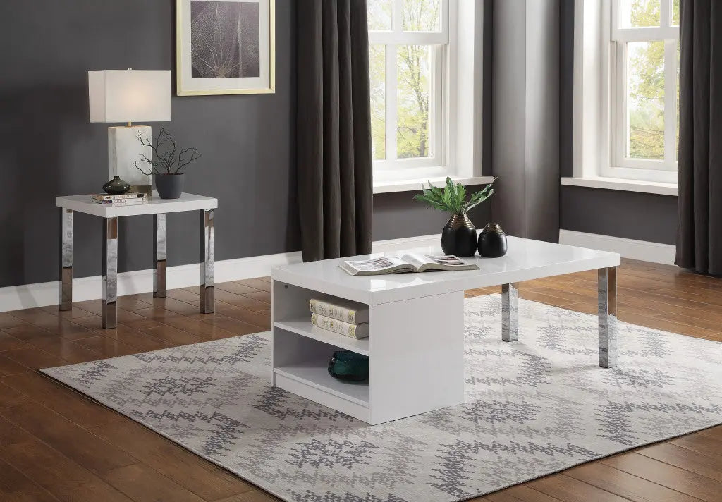22" Chrome And White High Gloss Square End Table Homeroots Living Room
