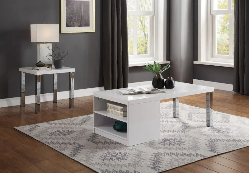 22" Chrome And White High Gloss Square End Table Homeroots Living Room