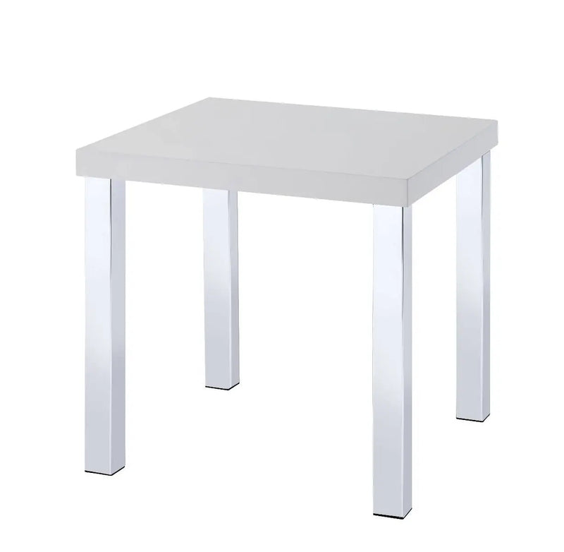 22" Chrome And White High Gloss Square End Table Homeroots Living Room