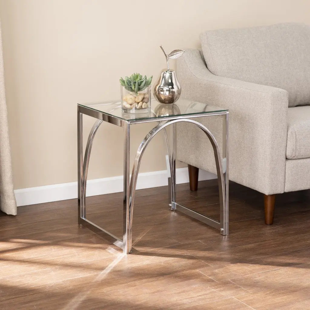 22" Chrome Glass And Iron Square End Table Homeroots Living Room