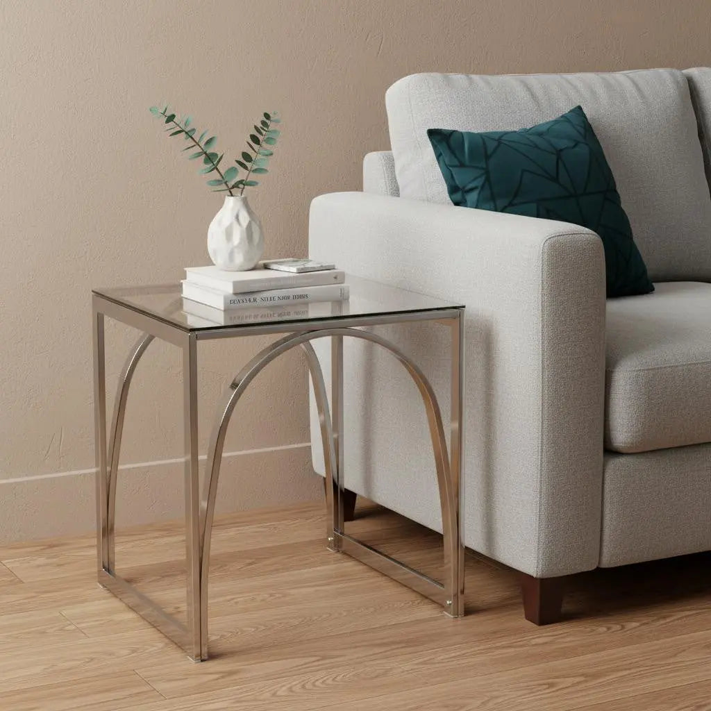 22" Chrome Glass And Iron Square End Table Homeroots Living Room