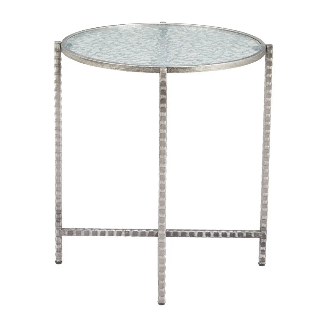 22" Clear and Silver Glass and Distressed Steel Round End Table Homeroots Living Room