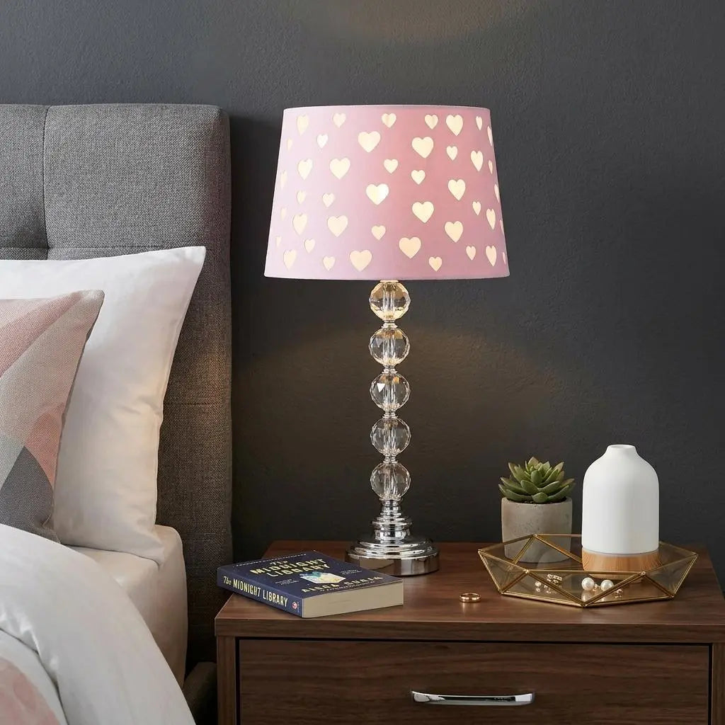 22" Crystal With Pink And White Dot Shade Table Lamp Homeroots Lighting