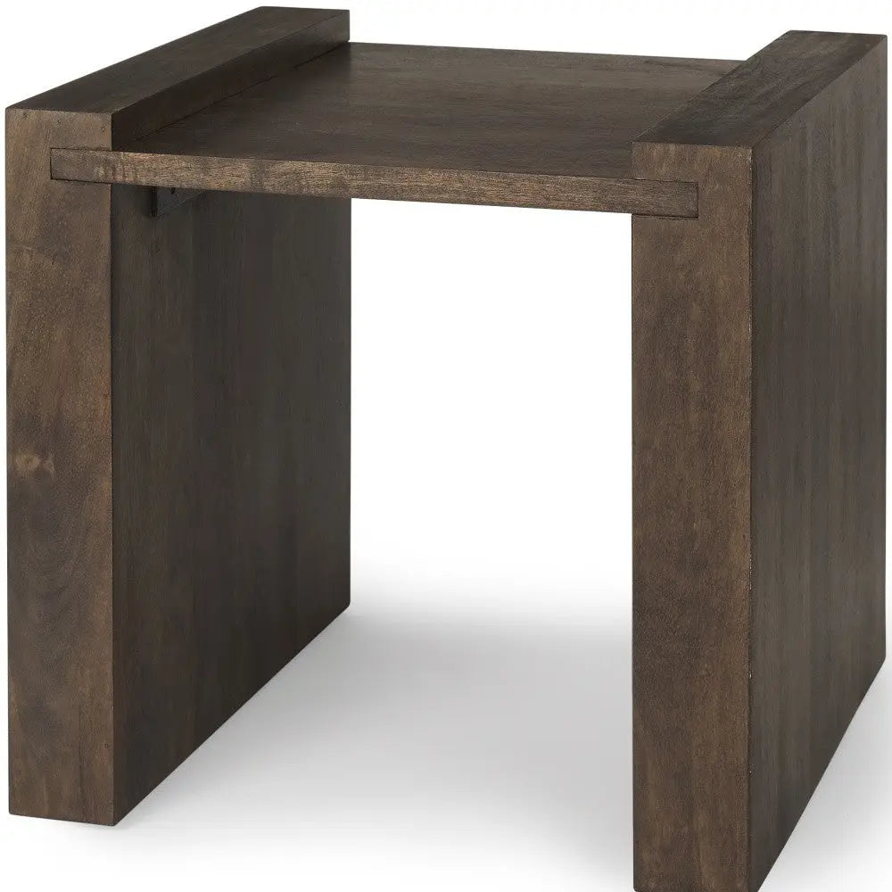 22" Espresso and Brown Solid Wood and Wood Tray Table Homeroots Living Room