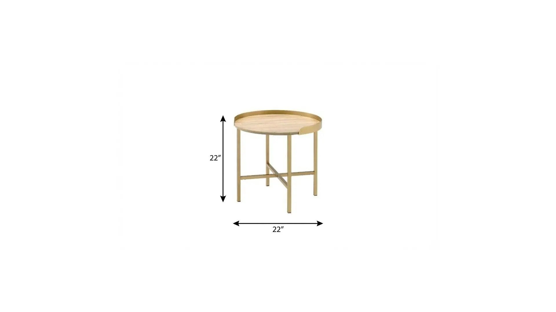 22" Gold And Oak Manufactured Wood And Metal Round End Table Homeroots Living Room