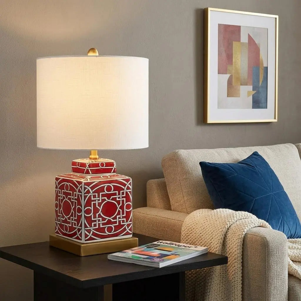 22" Gold Square Table Lamp With Drum Shade Homeroots Lighting