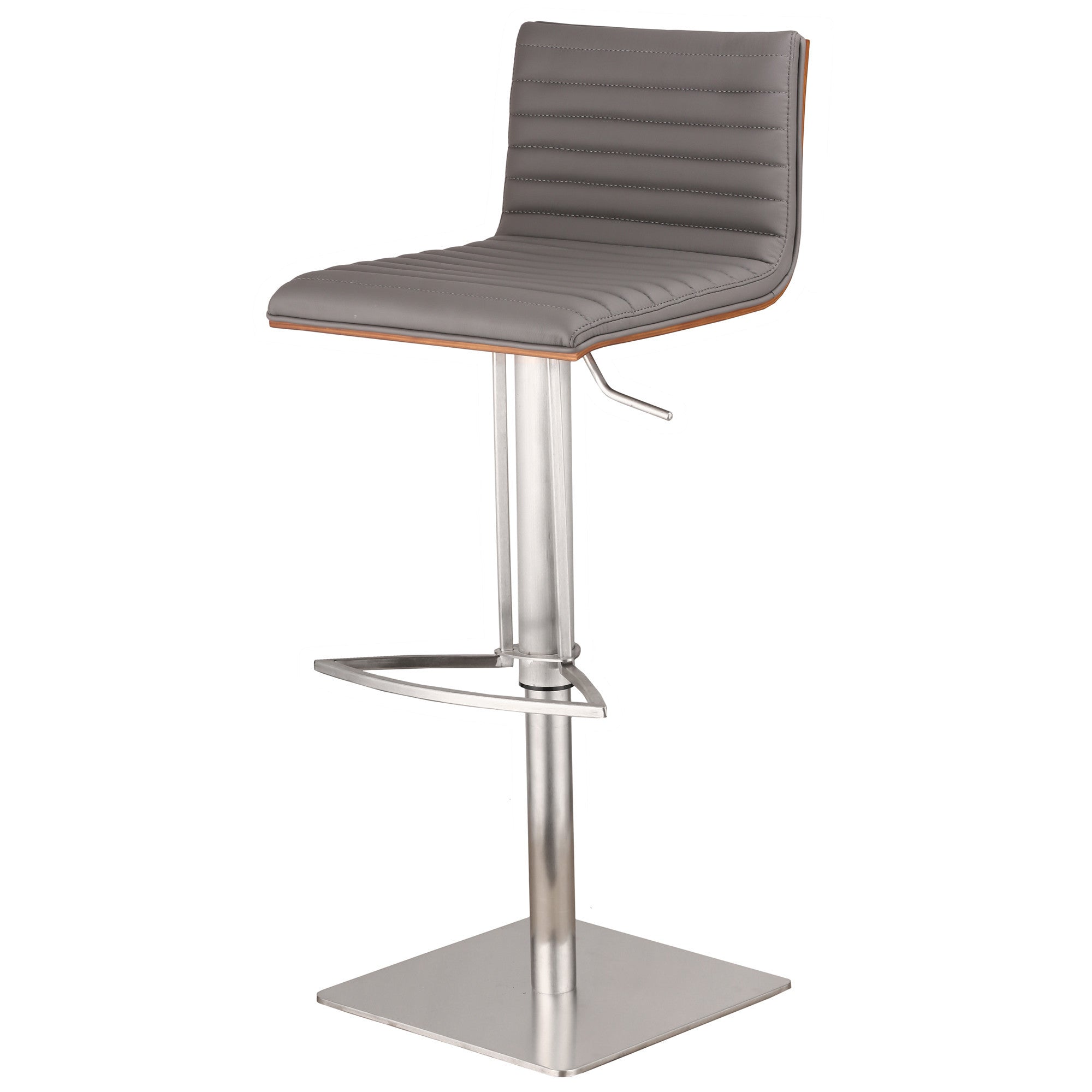 22" Gray And Silver Iron Swivel Low Back Adjustable Height Bar Chair - GreatEagleInc