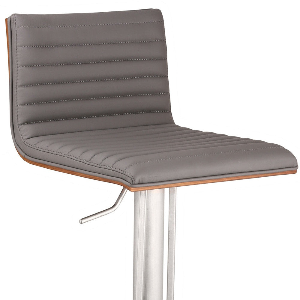 22" Gray And Silver Iron Swivel Low Back Adjustable Height Bar Chair - GreatEagleInc
