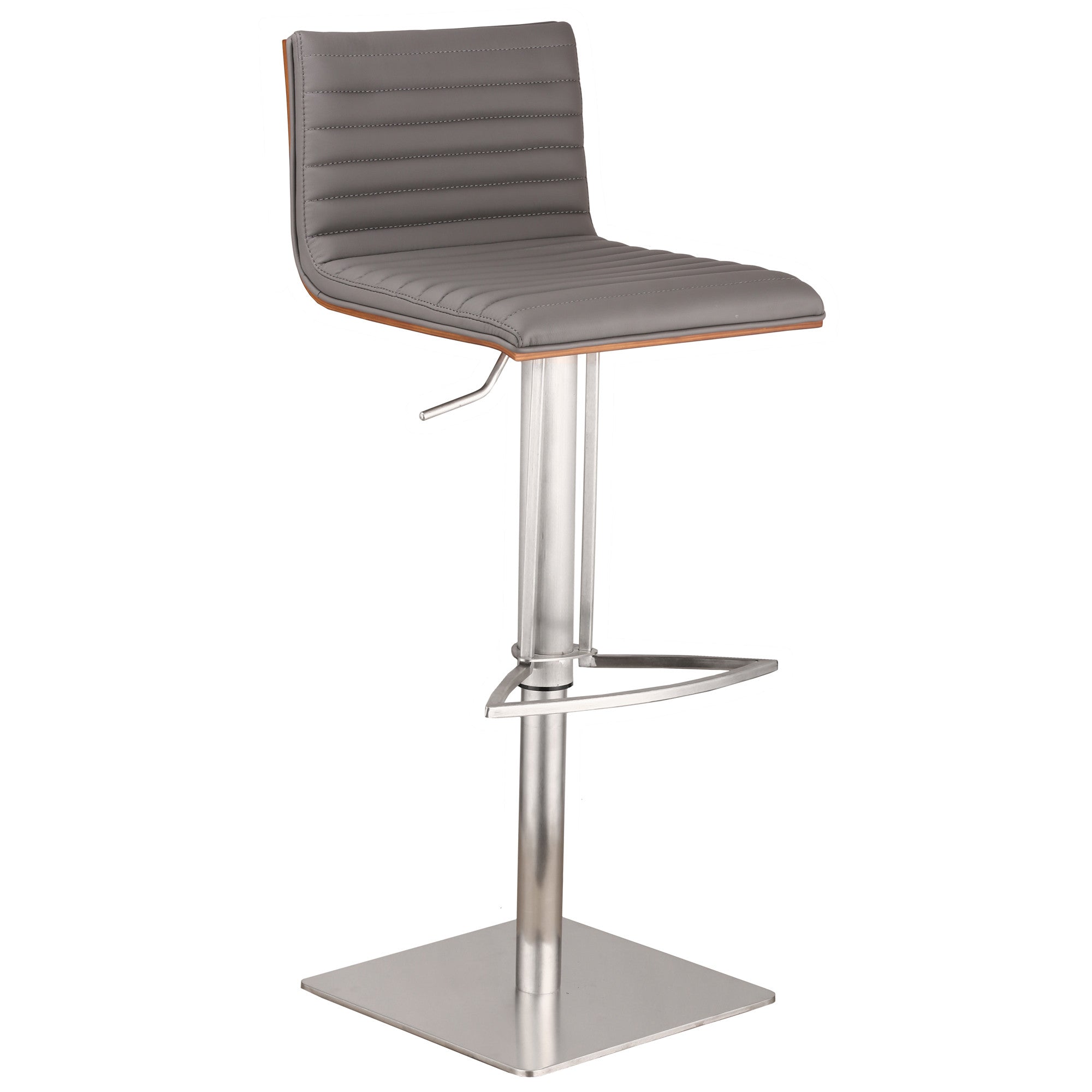 22" Gray And Silver Iron Swivel Low Back Adjustable Height Bar Chair - GreatEagleInc