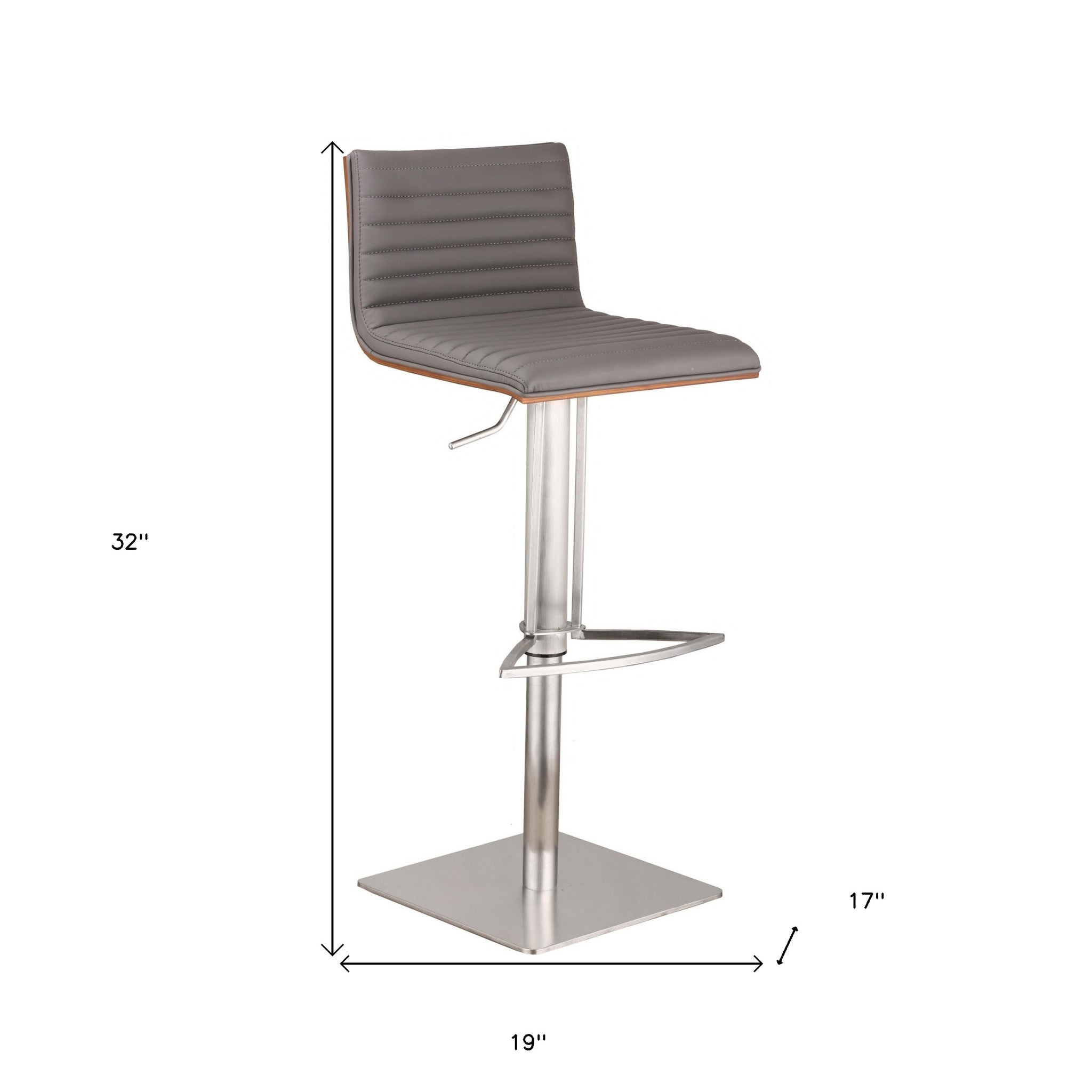 22" Gray And Silver Iron Swivel Low Back Adjustable Height Bar Chair - GreatEagleInc