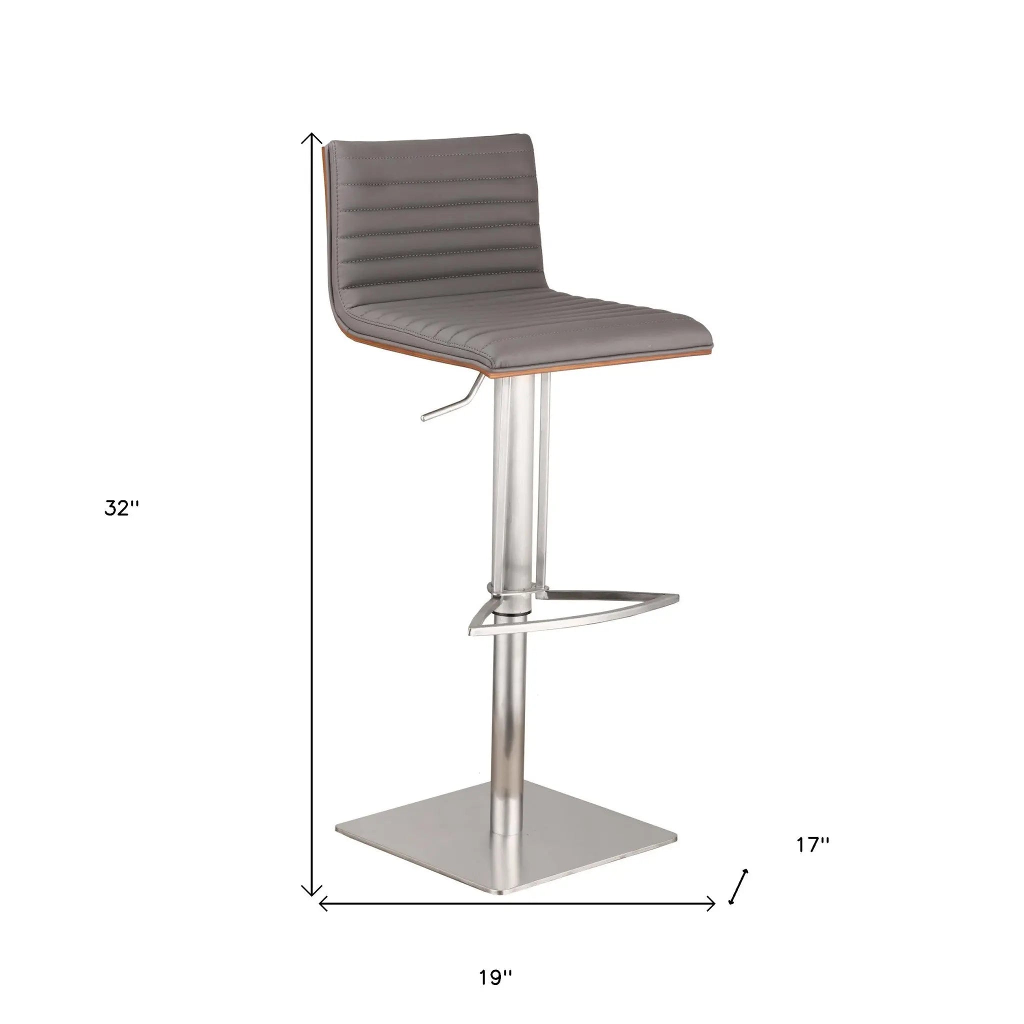 22" Gray And Silver Iron Swivel Low Back Adjustable Height Bar Chair - GreatEagleInc
