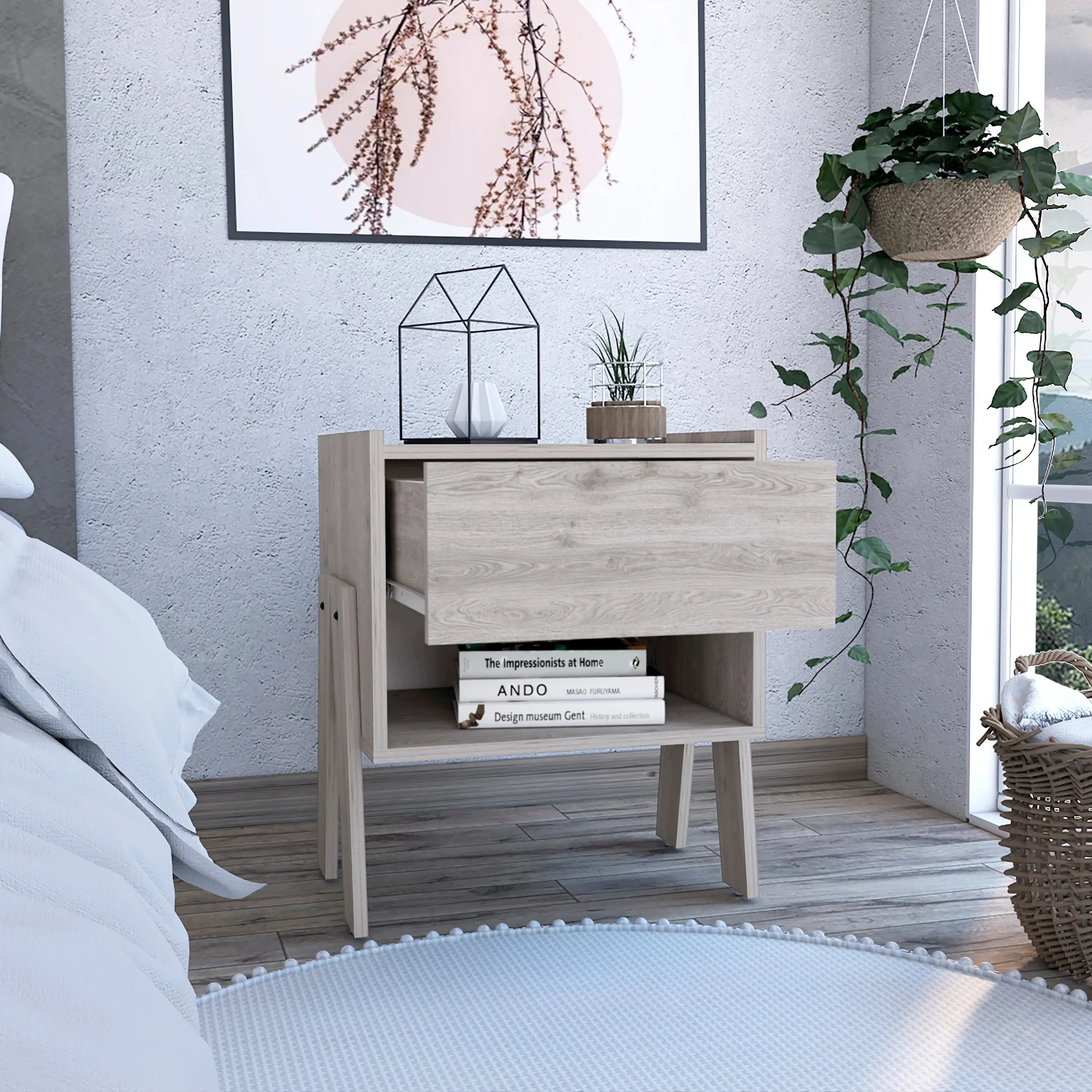 22" Light Gray Wood One Drawer Nightstand Homeroots Bed & Bath