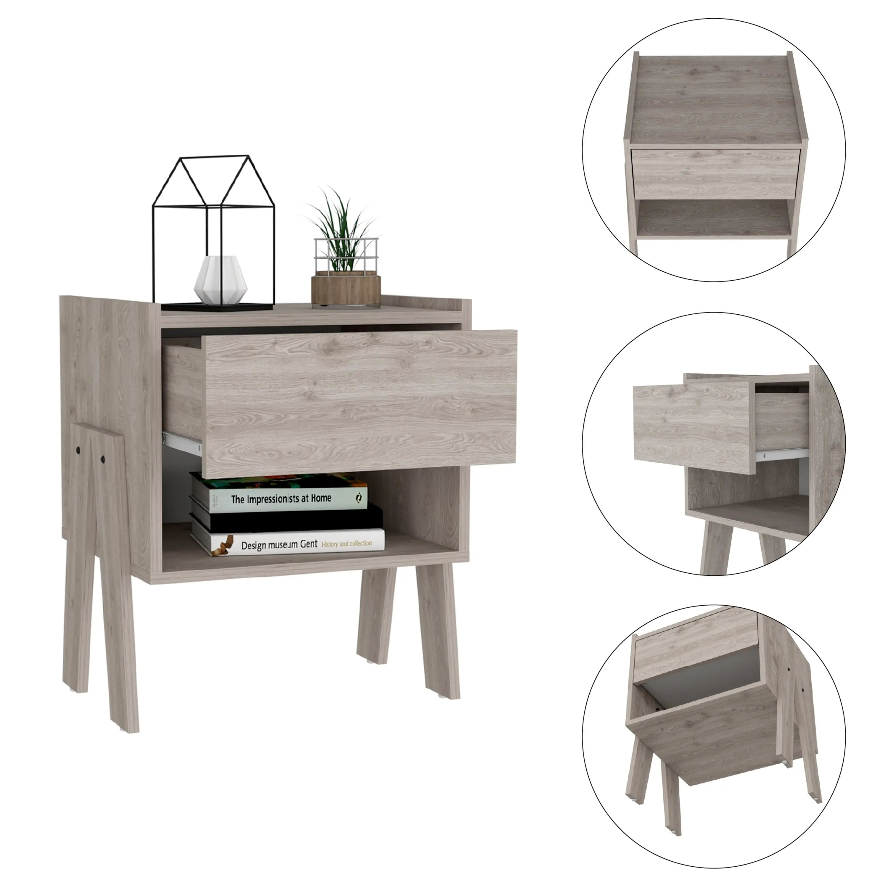 22" Light Gray Wood One Drawer Nightstand Homeroots Bed & Bath