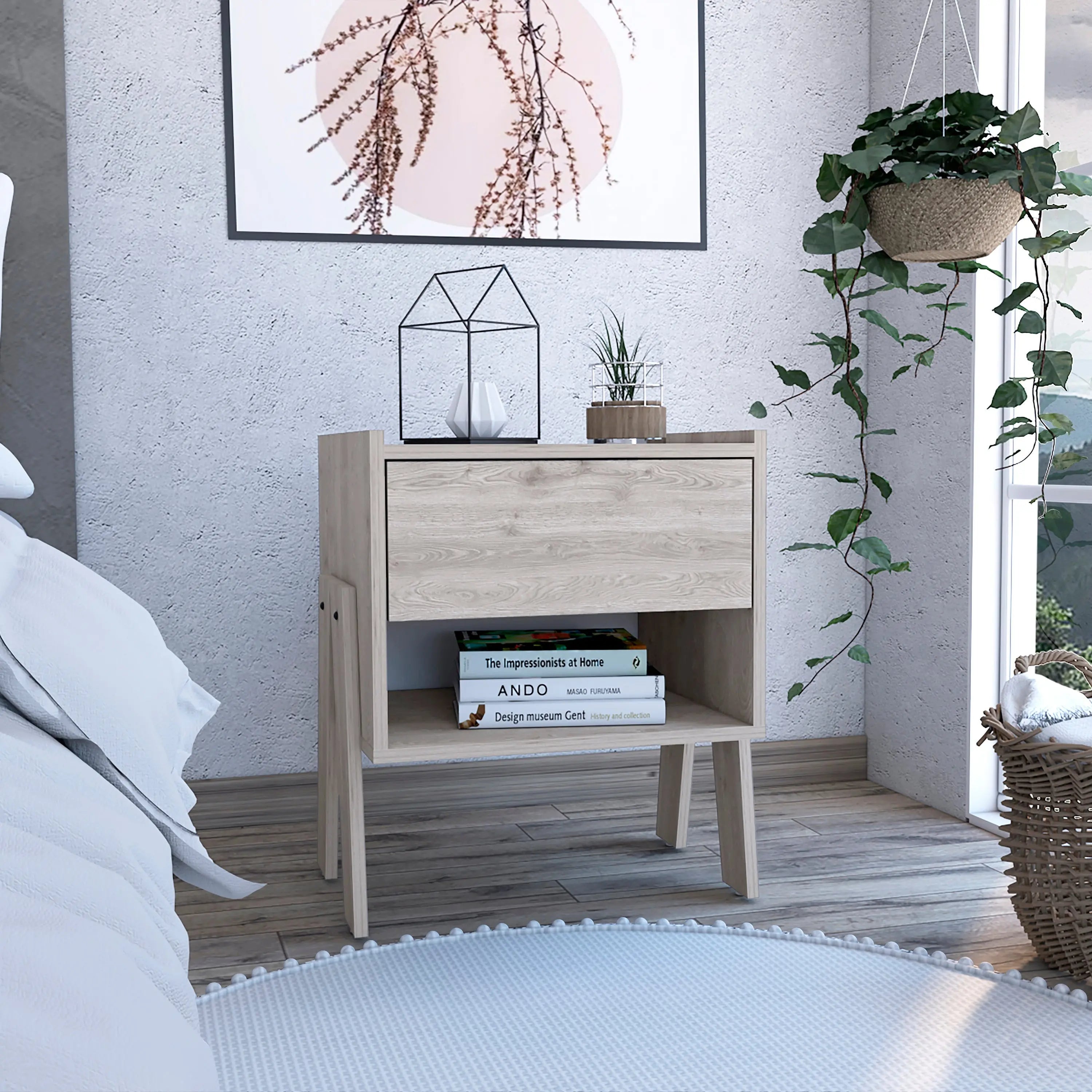22" Light Gray Wood One Drawer Nightstand Homeroots Bed & Bath