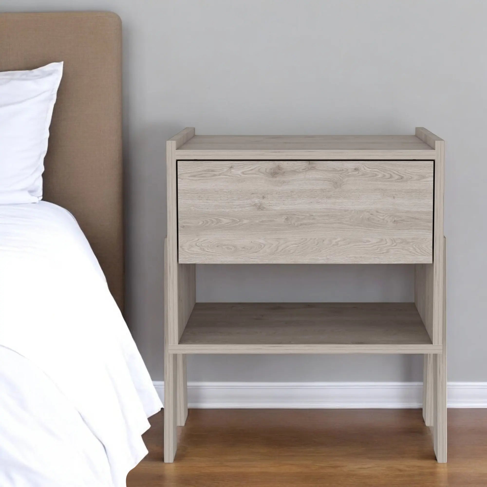 22" Light Gray Wood One Drawer Nightstand Homeroots Bed & Bath