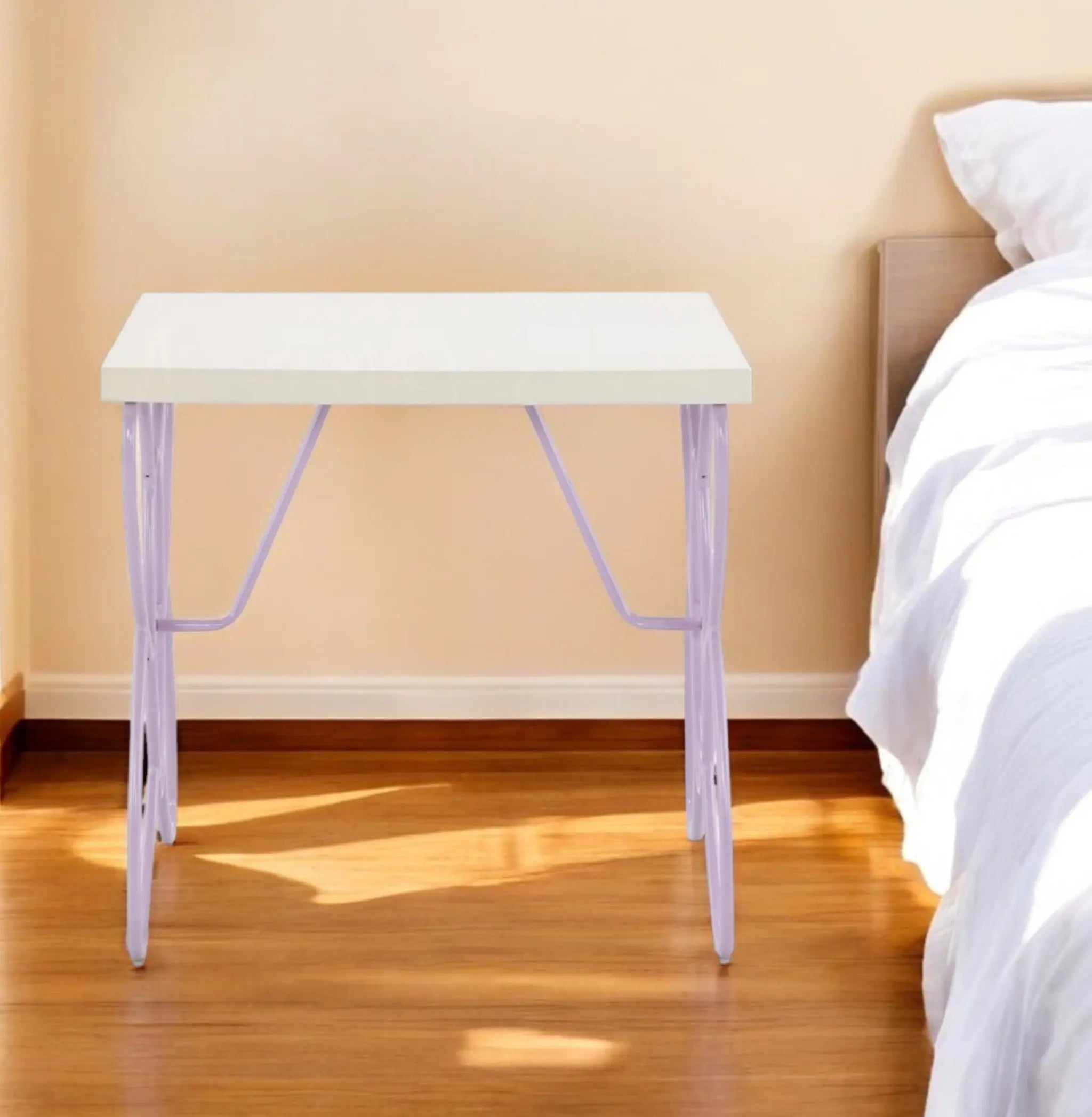 22" Lilac Steel and Wood Nightstand Homeroots Bed & Bath