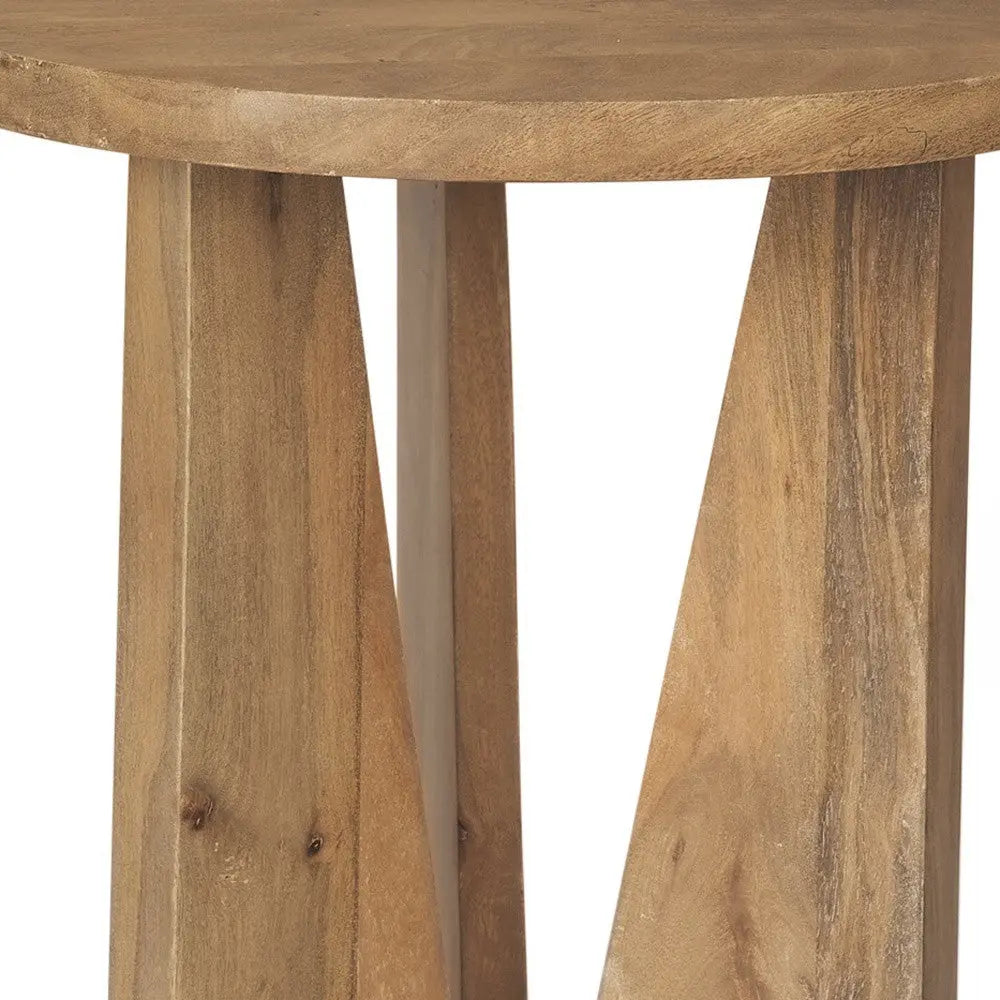 22" Natural Distressed Solid Wood Round End Table Homeroots Living Room