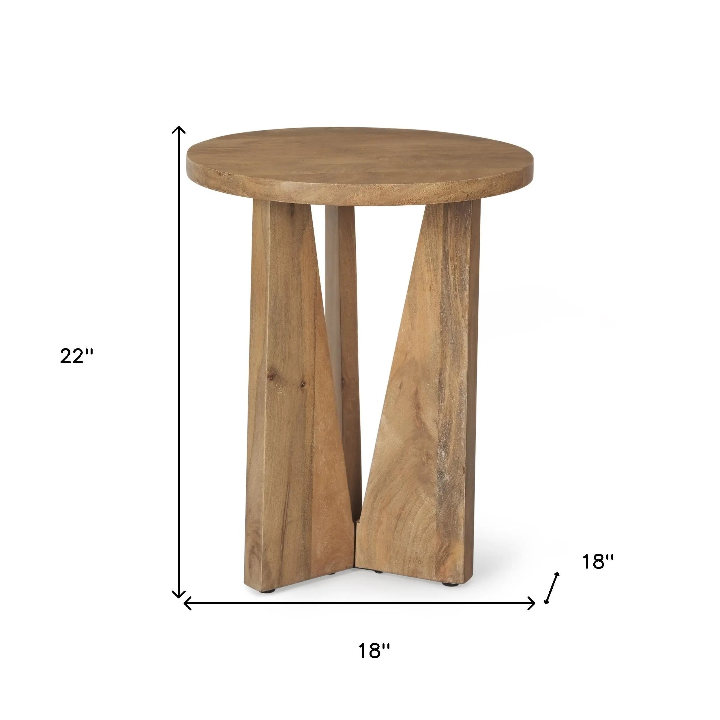 22" Natural Distressed Solid Wood Round End Table Homeroots Living Room