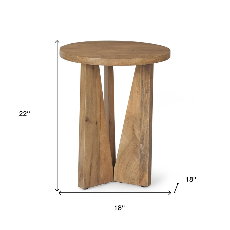 22" Natural Distressed Solid Wood Round End Table Homeroots Living Room
