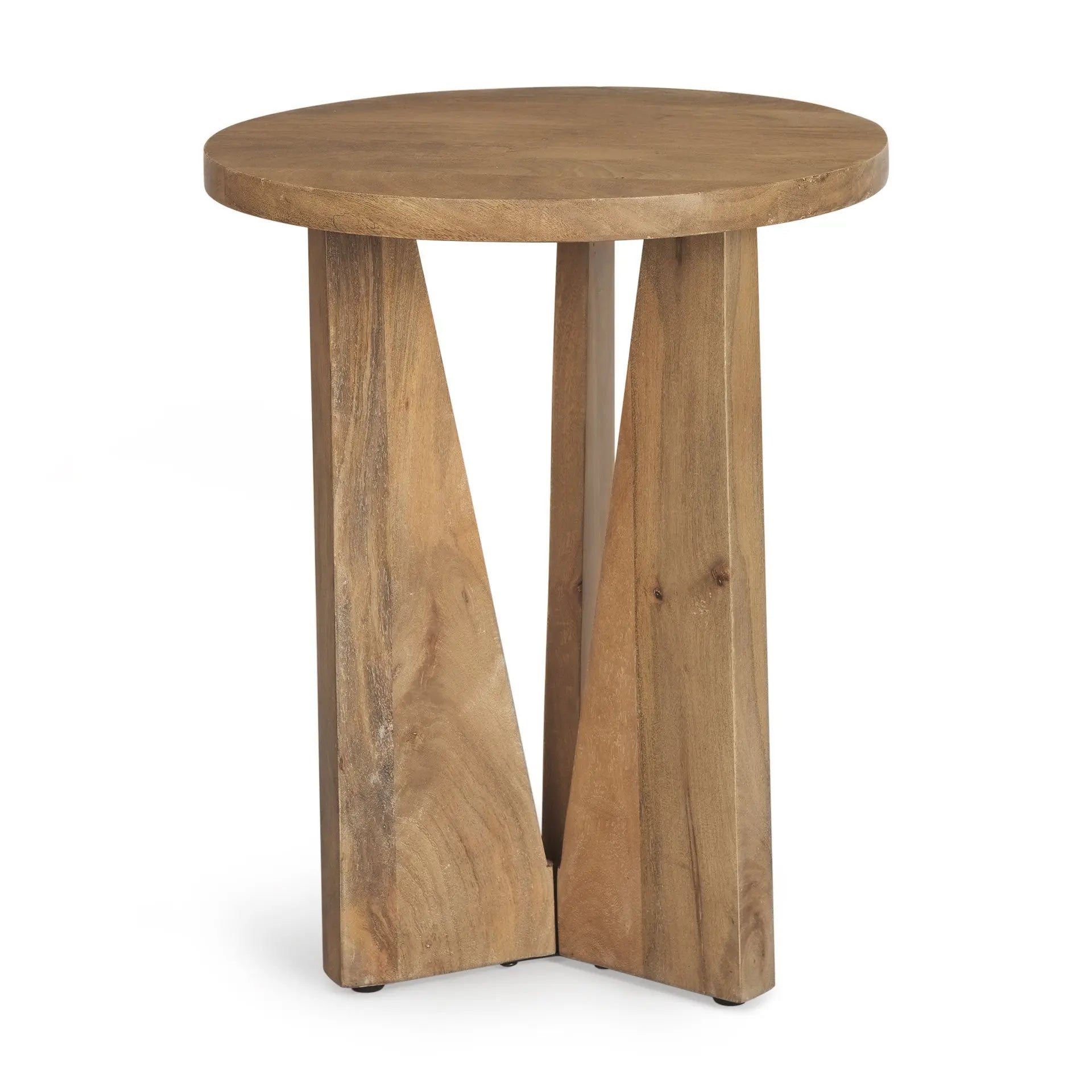 22" Natural Distressed Solid Wood Round End Table Homeroots Living Room