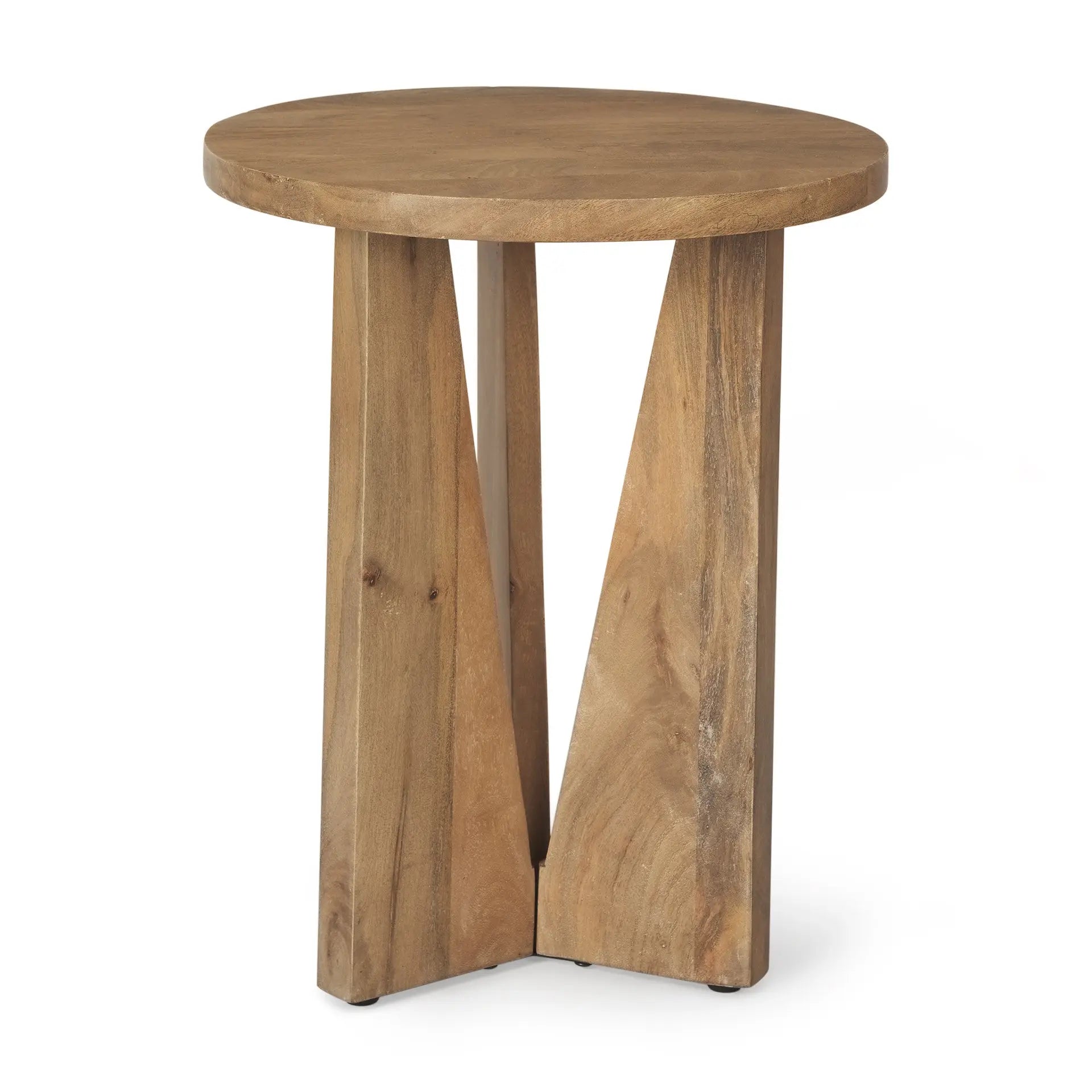 22" Natural Distressed Solid Wood Round End Table Homeroots Living Room