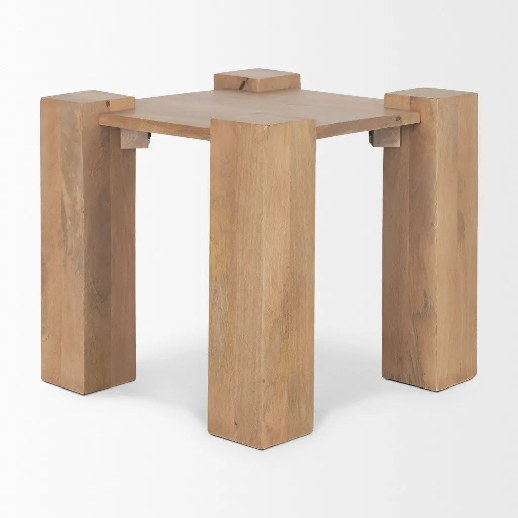 22" Natural Distressed Solid Wood Square End Table Homeroots Living Room