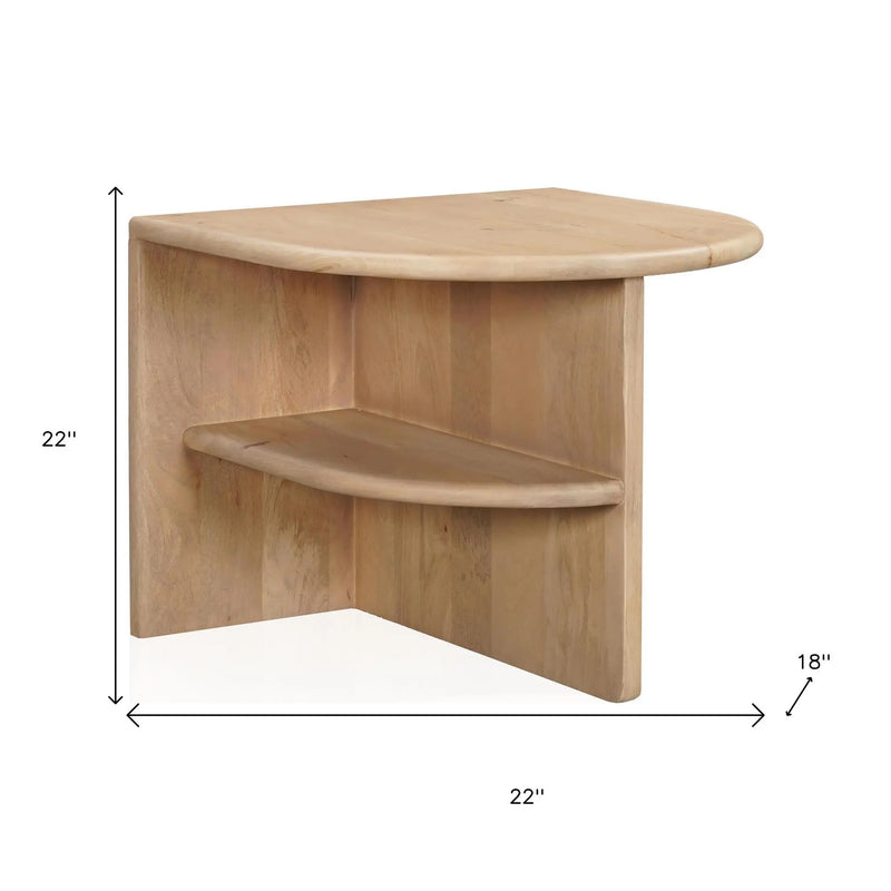 22" Natural Solid Wood Block End Table With Shelf Homeroots Living Room
