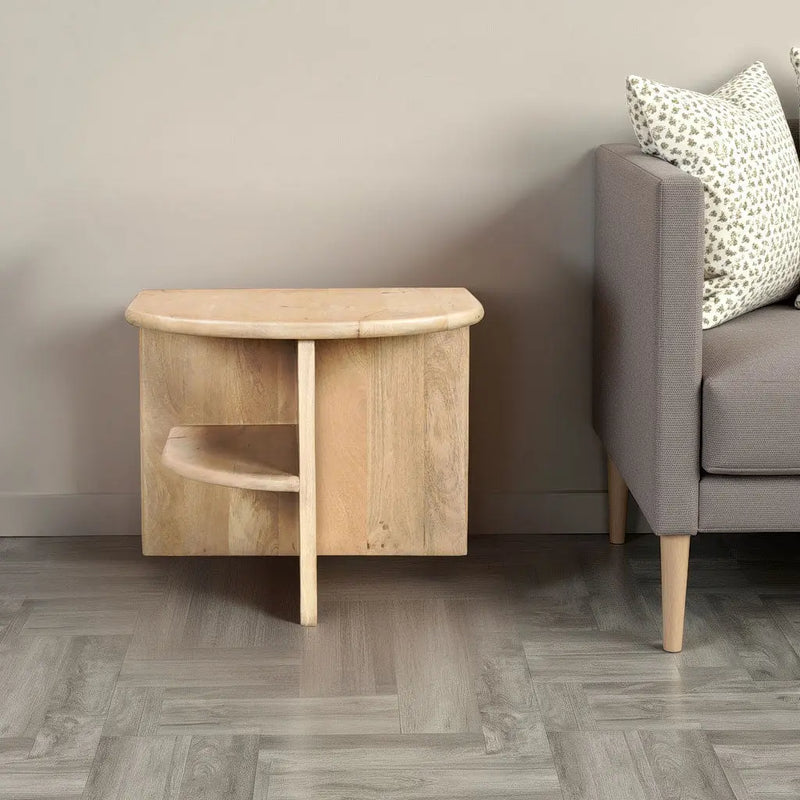 22" Natural Solid Wood Block End Table With Shelf Homeroots Living Room