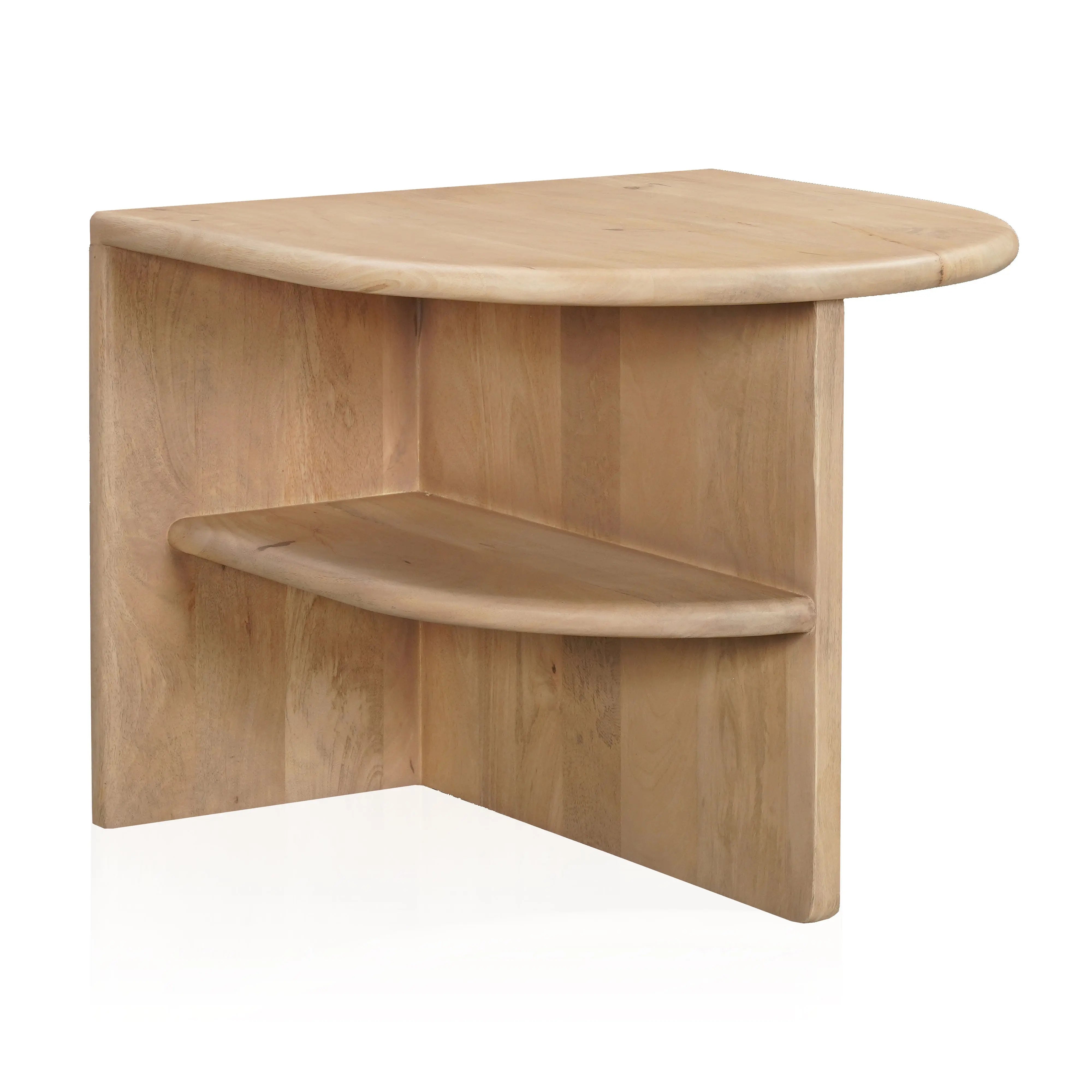 22" Natural Solid Wood Block End Table With Shelf Homeroots Living Room